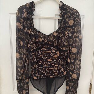 Floral Sheer Black Bodysuit